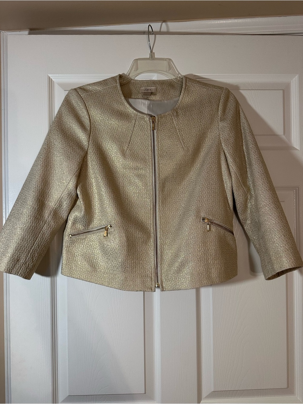 LOFT Metallic Gold Cropped Zip Jacket